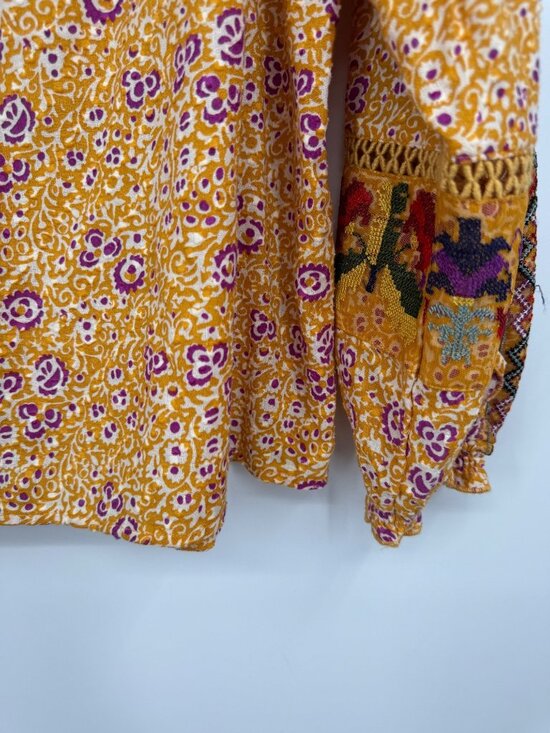 Women’s Anthropologie Maeve Embroidered Boho Top •Size 6 yellow festival - Picture 13 of 16